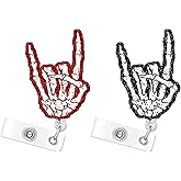 2p Badge Reel Skull Finger Skeleton Hand Retractable ID Clip Badge Reel Holder Funny Cute Acrylic Badge Accessories for Unique Nurse Office Worker Teacher Students Woman Men