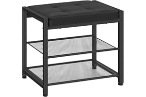 HOOBRO Small Shoe Bench, 3-Tier Shoe Rack, Shoe Storage Bench with PU Seat Cushion, Entryway Shoe Rack Bench with Metal Mesh 