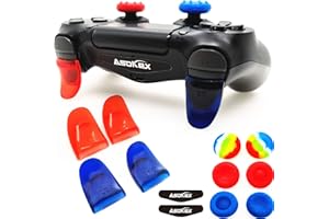 ASOKEX L2 R2 Triggers Ps4 (2 Pairs Trigger Extender,6Pcs Thumbstick Grips, 2 Pairs LED Light Bar Decal) for Ps4 Dualshock Controller(red&Blue)