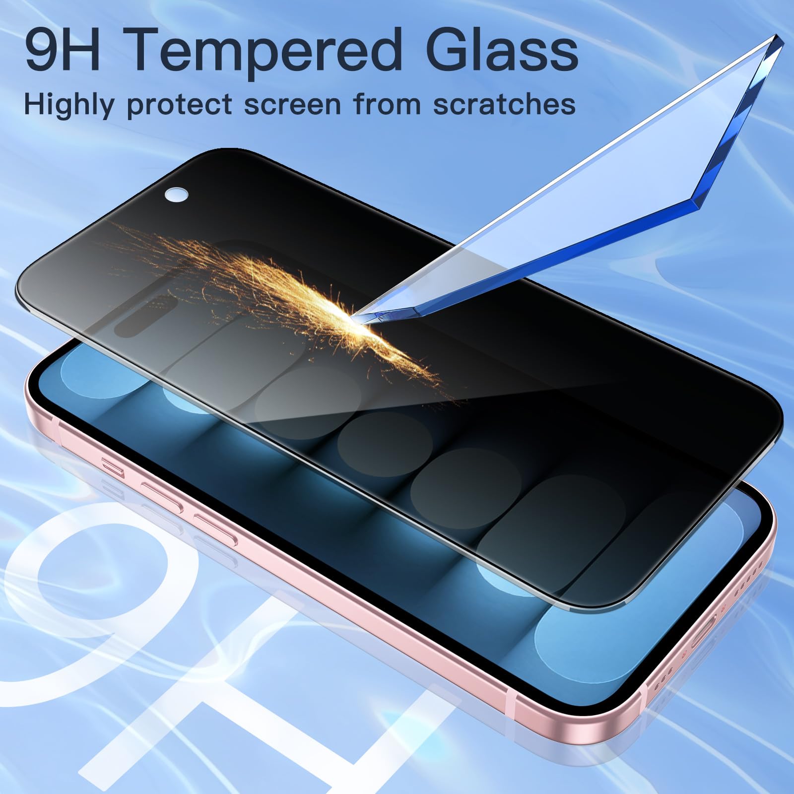 JETech Privacy Screen Protector for iPhone 15 6.1-Inch, Anti-Spy Tempered Glass Film with Easy Installation Tool, 2-Pack