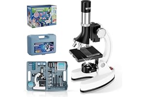 USCAMEL 2400 Kids Microscope Science Kit - 1200X Microscope for Kids 8-12 with Prepared Slides Metal Body LED Light Carrying Box Educational Compound Toy Set for Children Ages 5 Year Old Boys & Girls Gift
