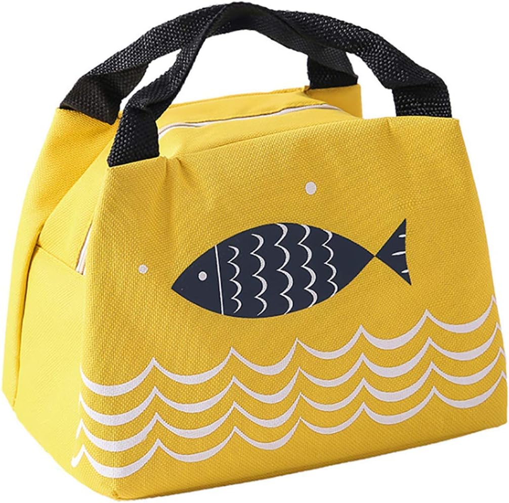 Miss DeCor Insulated Fish Lunch Bag | Reusable Cooler Box for Adult, Kids, Student |Thermal Bag for Work Picnic Travel (Yellow)