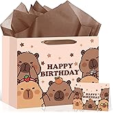 Large Capybara Birthday Gift Bag,Carnival Capybara Wrapping Paper Bag Yellow Capybara Party Decoration Gift Bag with Tissue Paper and Greeting Card for Capybara Animal-Themed Birthday Party Supplies