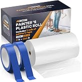 Axgatoxe Plastic Drop Cloth for Painting, Painter's Plastic Sheeting &amp; Tarp | 200' x 9' Plastic Film with 2 Rolls Masking Tape, Waterproof &amp; Dust-proof Furniture/Couch/Floor Protector Painting Supplies