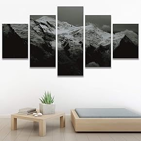 SIGNWIN 5 Panel Canvas Wall Art Monochromatic Mountains...