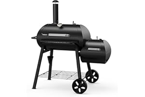 BRANDMAN GRILLS SINCE 1987 Brand-Man Charcoal Grill Offset Smoker, Heavy-Duty Barrel BBQ Grill Smoker Combo with Side Fire Box for Outdoor Patio and Backyard Cooking