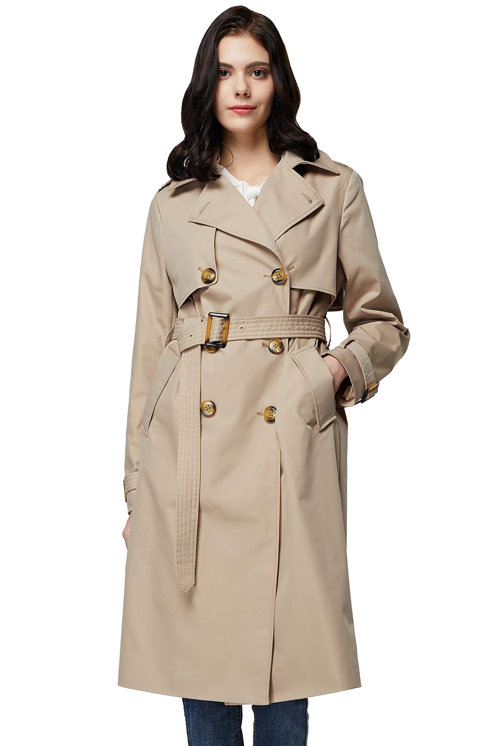 OrolayWomen's 3/4 Length Double Breasted Trench Coat Lapel Jacket with BeltGlobal Recycled StandardGlobal Recycled StandardGlobal Recycled Standard