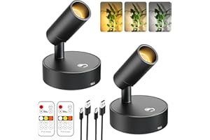 Olafus LED Wireless Spotlight Indoor, Rechargeable Battery Uplighting Indoor with Remote & Timer, 3CCT Picture Lights for Wall, Mini Art Accent Light for Plants Artwork Painting, 2 Pack