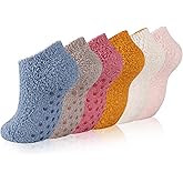 COOPLUS Non Slip Hospital Socks with Grips for Women Cozy Fluffy Winter Warm Fuzzy Slipper Socks for Women