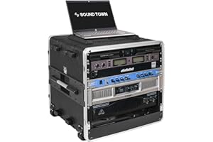 Sound Town Lightweight 10U PA DJ Rack/Road Case with 9U Rack Space, ABS Construction, 19” Depth, Retractable Handle, Wheels and Heavy-Duty Latches (STRC-A10UT)