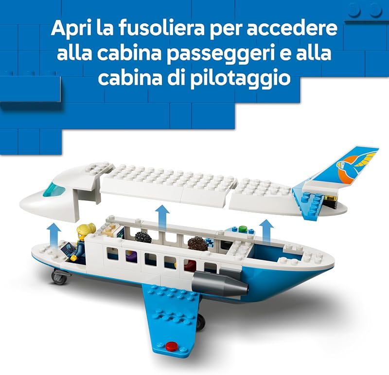 City Jet Passeggeri - Modellino di Aereo Giocattolo da Costruire con 4 Minifigure e Accessori da Viaggio - Giochi Didattici - Idea Regalo di Compleanno per Bambini da 4 Anni in su - 60492