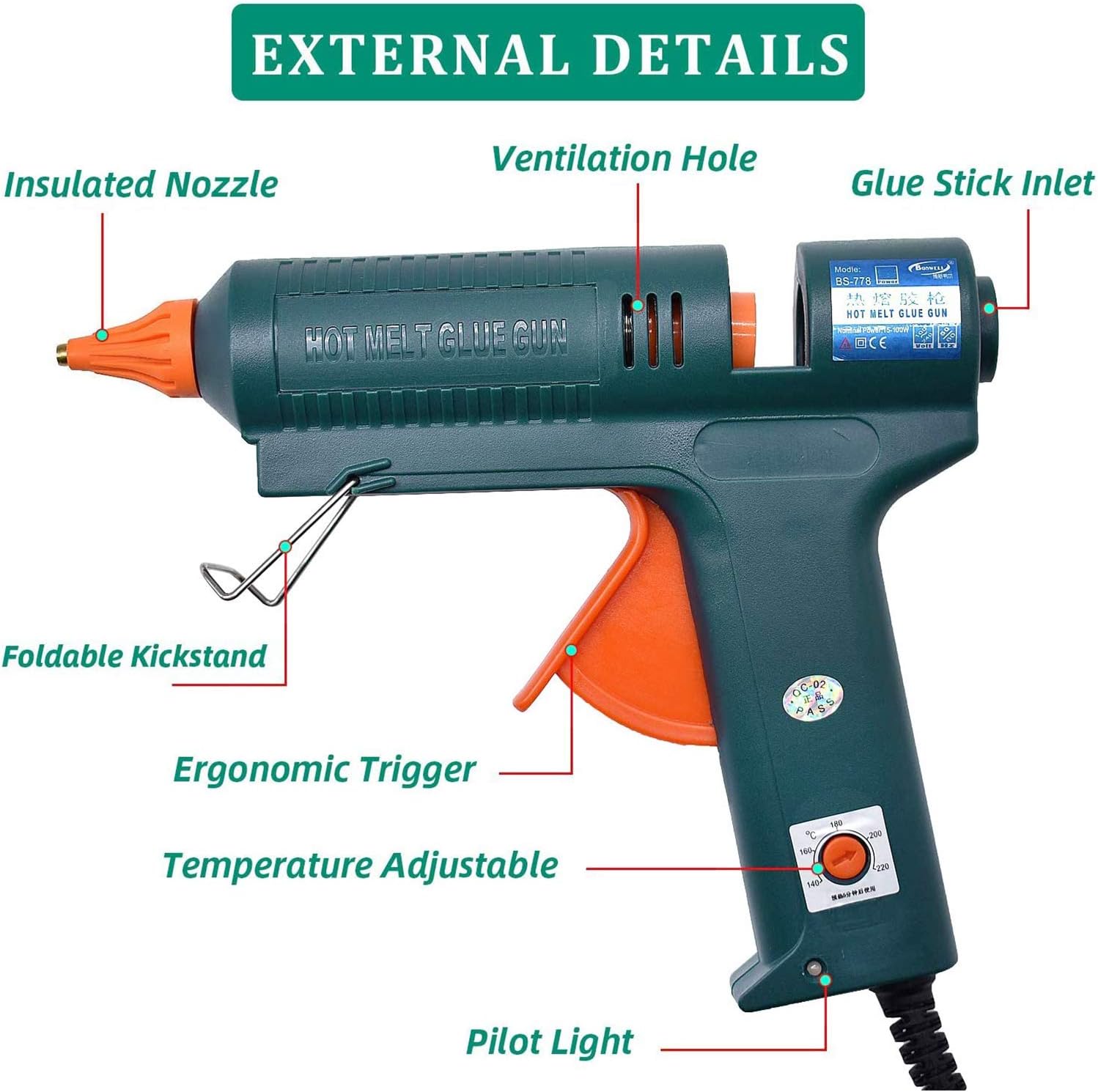 Full Size Hot Glue Gun, 150 Watts with 6 Copper Nozzles Temperature Adjustable Craft Repair Tool Professional Melting Glue Gun DIY Thermo Tool Include 5Pcs Highly Viscous Glue Sticks Luxury Set: Arts, Crafts & Sewing