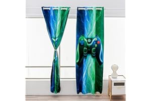 Meeting Story Gaming Curtains for Boys Bedroom, Tie Dye Lightnings Gamepad Blackout Drapes 2 Panels(Bluegreen,52 * 84)