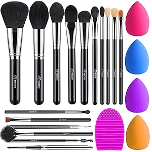 BESTOPE 16Pcs Makeup Brushes Set, 4Pcs Beauty Blender Sponge Set and 1 Brush Cleaner, Premium Synthetic Foundation Brushes Blending Face Powder Eye Shadows Make Up Brushes Kit