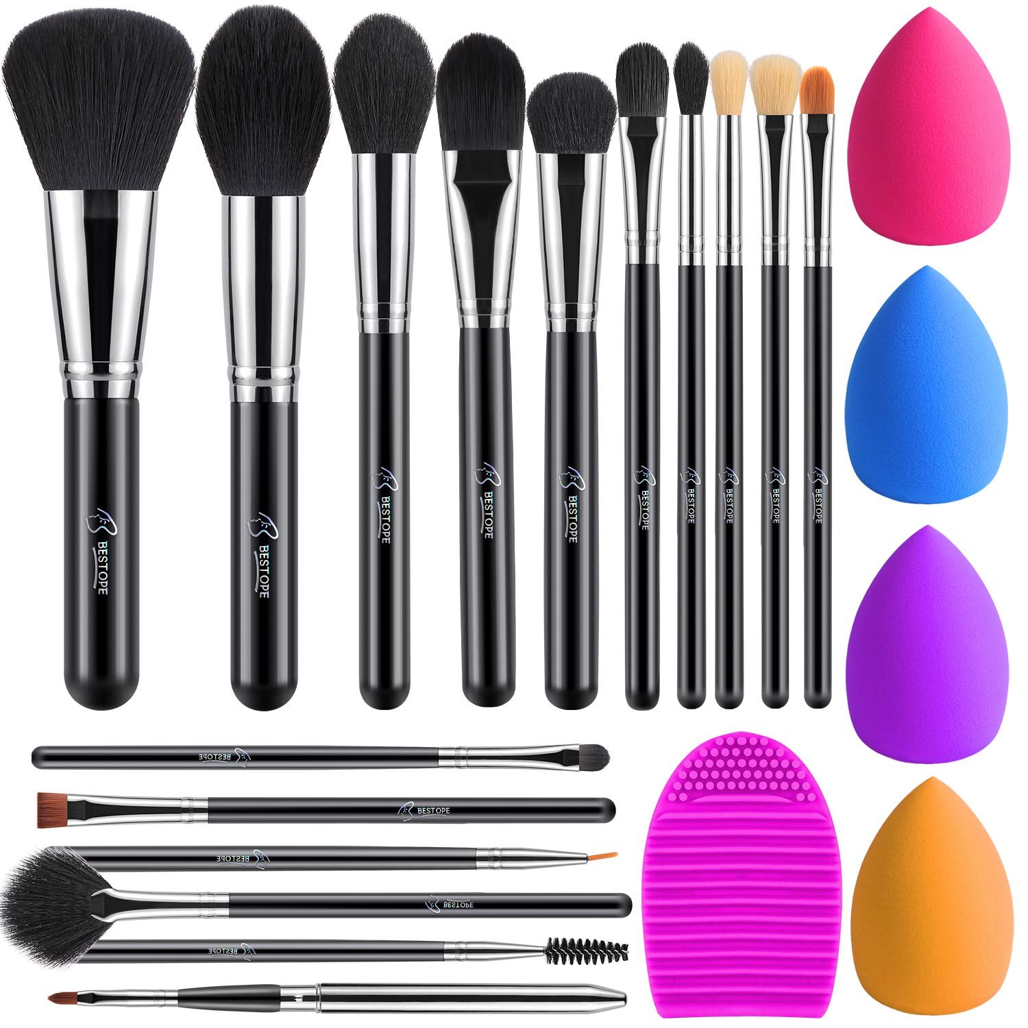 BESTOPE 16Pcs Makeup Brushes Set 4Pcs Beauty Blender Sponge Set and 1