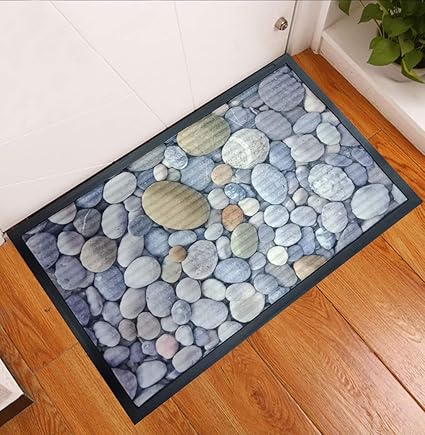 Status 3D Printed Digital Rubber Doormat with Anti Skid Backing Size: 57 X 37 cm (Pack of 1) (Stone Print -B)