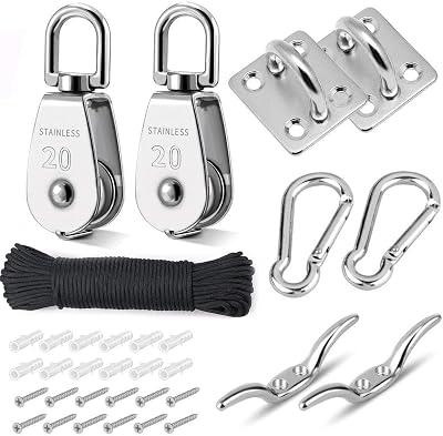 TooTaci M20 Pulley Block System 304 Stainless Steel Nylon Rope Lifting Towing