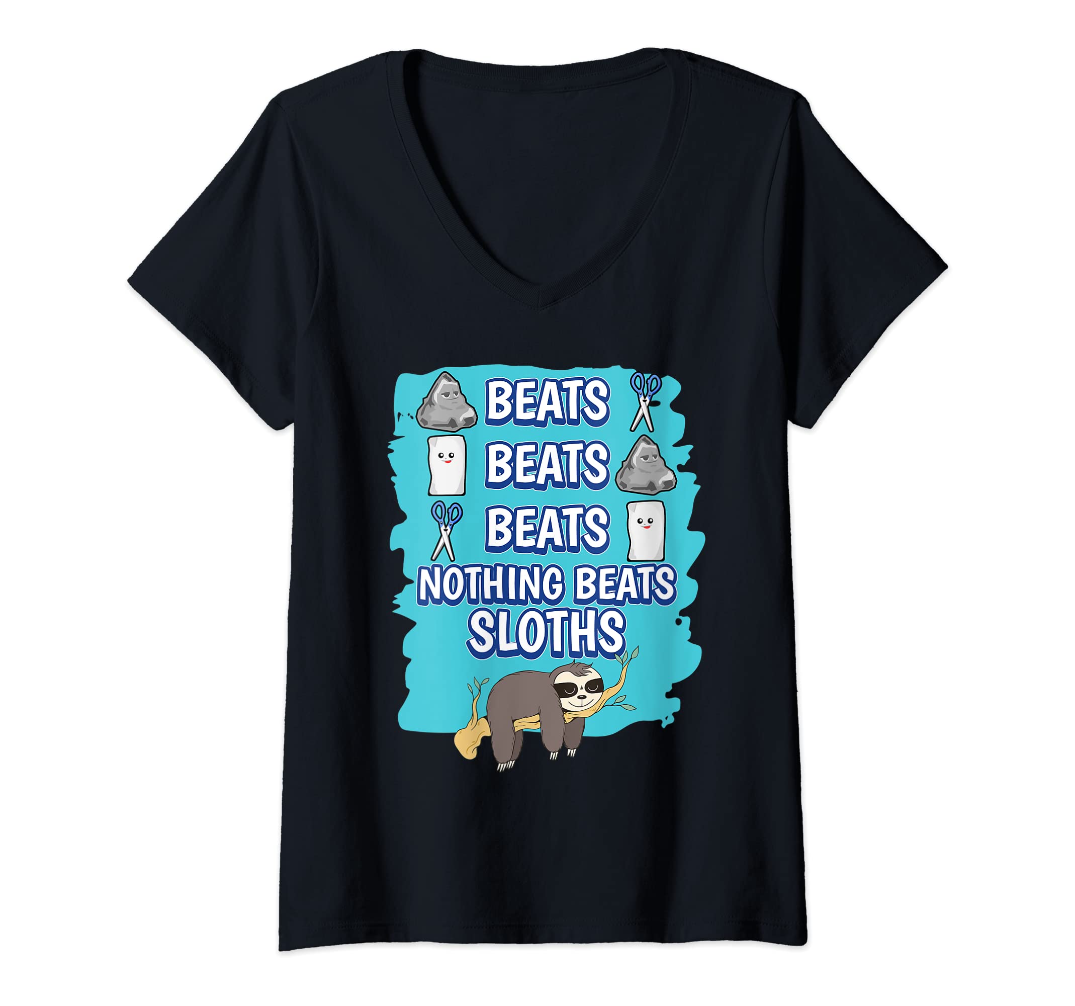 Womens Nothing Beats Sloths Rock Paper Scissors Game Sloth V-Neck T-Shirt