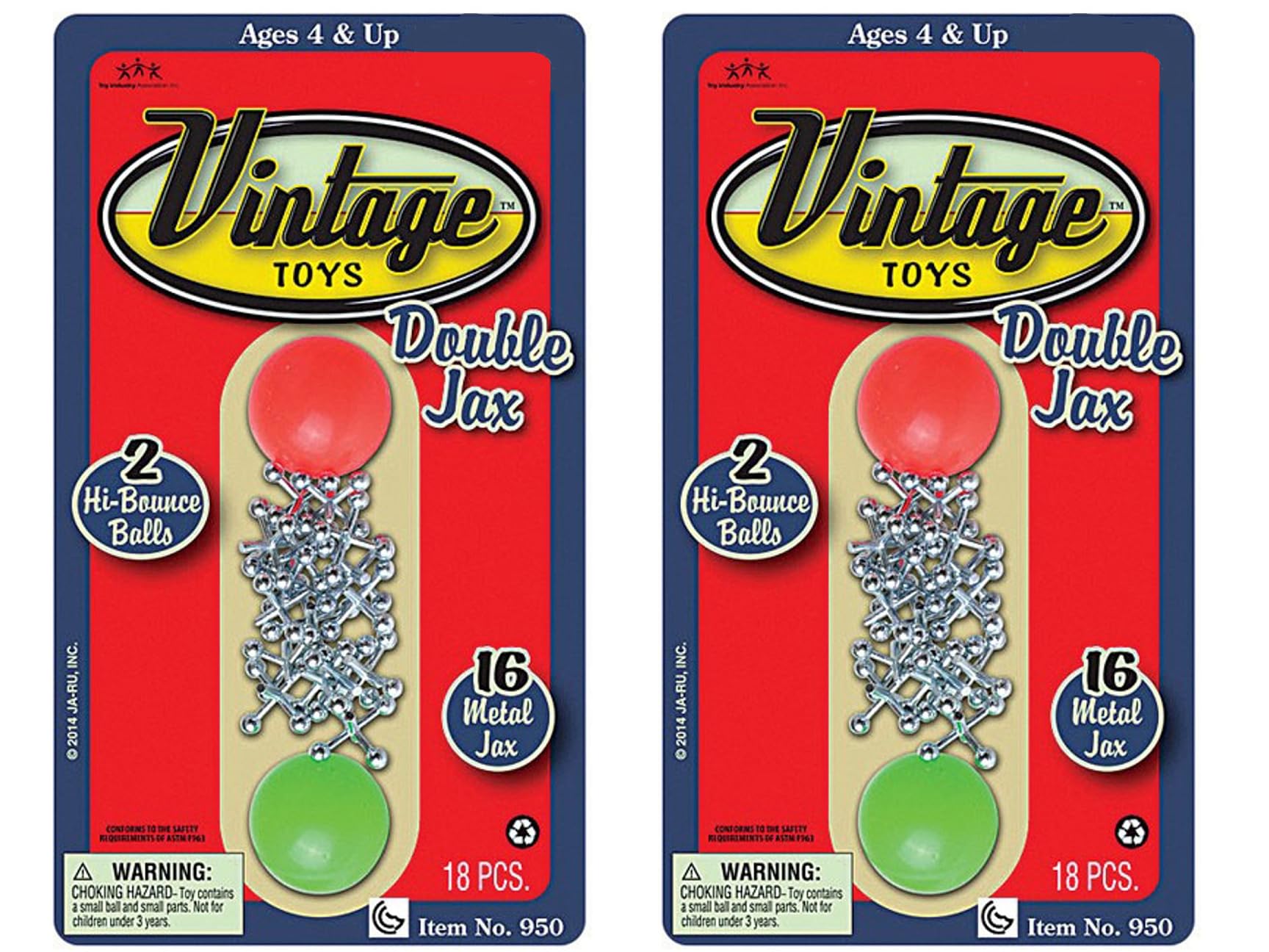 JA-RU Vintage Toys Metal Jacks Set (2 Pack) w/Two Bouncy Balls. Retro Classic Mini Jax Games Family. Bulk Party Favors, Pinata Filler, Birthday Stocking Stuffers. 950-2s
