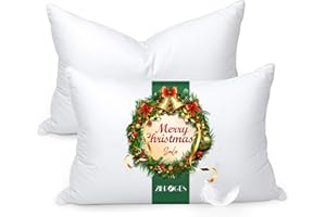 zibroges Feather Pillows Queen Size Set of 2 - Goose Down Hotel Bed Pillow for Sleeping, Soft 600 Thread Count Cotton Cover, Fluffy Support Surround Fill Polyester for Side, Back, Stomach Sleepers