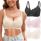 Jasmolly Womens Seamless T-Shirt Bras 3 Pack Wireless Comfy Jelly Bra, Full Coverage Bralette No Show Under Clothes