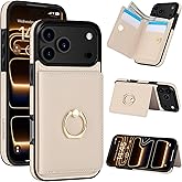 LOHASIC for iPhone 17 Pro Case Wallet with Card Holder, 360° Rotation Ring, RFID Blocking, 5 Card Slots, PU Leather 6.3" Cover for Apple 17 Pro Men Women, Beige