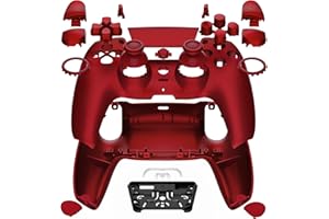 eXtremeRate Luna Redesigned Full Set Shell Buttons Touchpad Cover Compatible with ps5 Controller BDM-030 BDM-040 BDM-050, Scarlet Red Replacement Top Bottom Cover Case Compatible with ps5 Controller