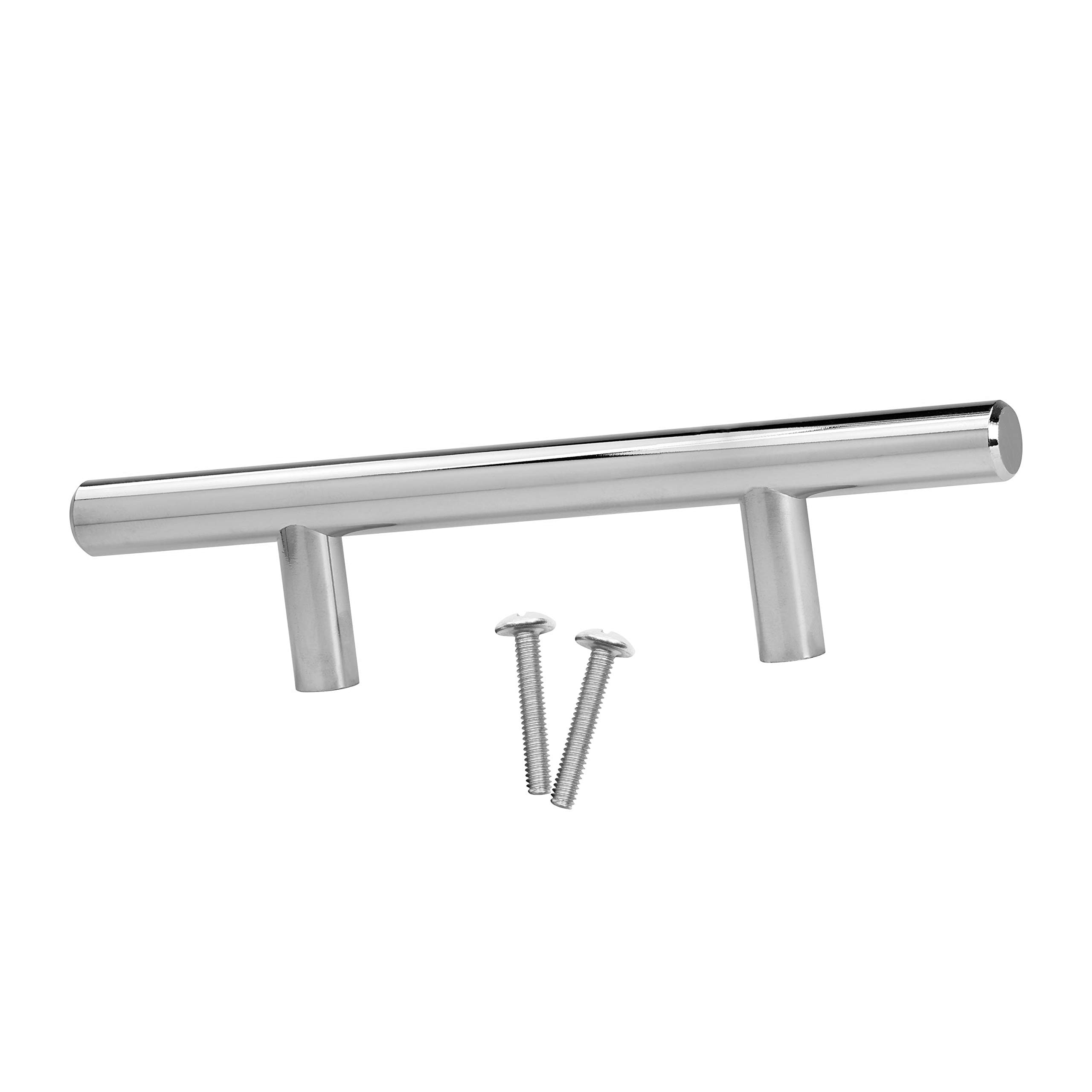 5 Pack Rok Hardware Solid Steel Chrome Finish Euro Style Handle 3" (76.2mm) Hole Centers, 6" (152.4mm) Overall Length Bar Pull for Cupboard Drawer Kitchen Cabinet Door, P9311876CH