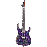 Leo Jaymz Electric Guitar Hurricane Deluxe Series, Burl Top, Mahogany Body, Roasted Maple Neck, Rosewood Fretboard, Locking Tuners, Rounded Frets, Case (Violet Deluxe)