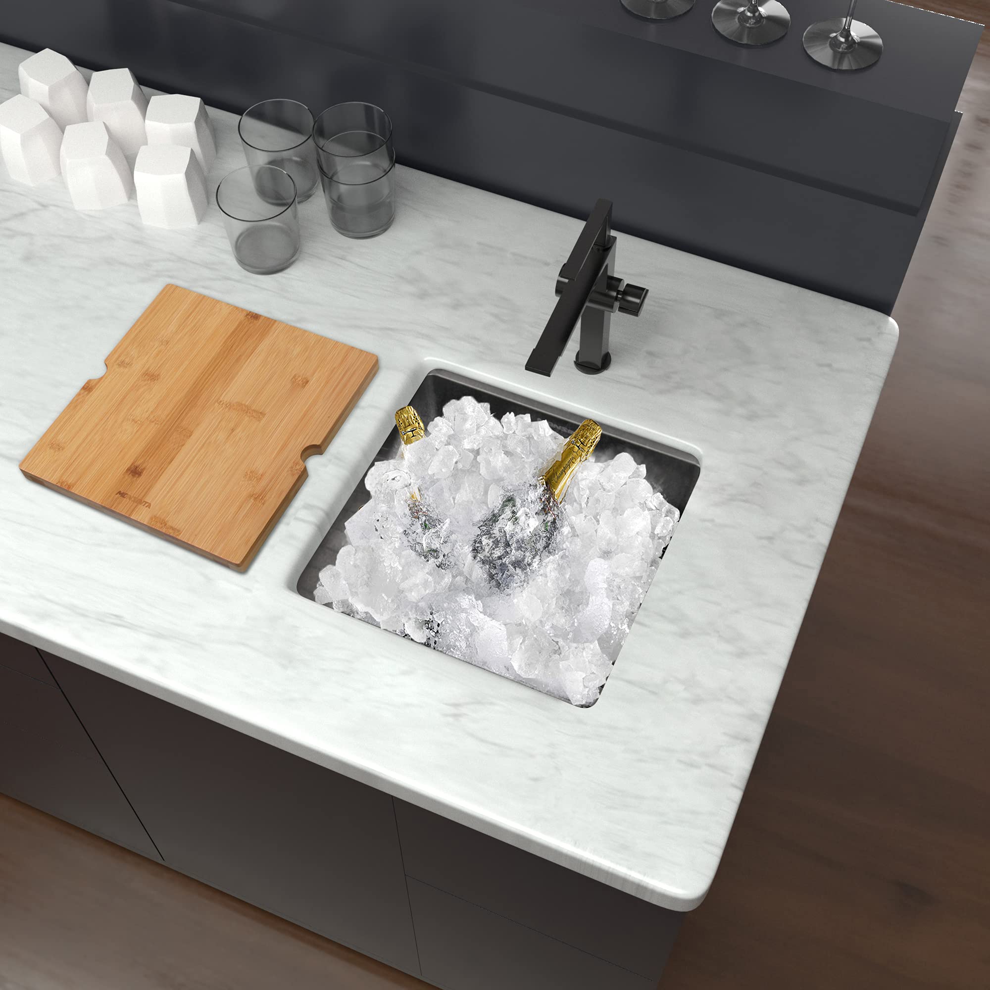 MONSINTA Black Bar Sink, Undermount Bar Sink, 15