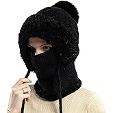3 in 1 Beanie Hat for Women, Womens Knitted Hat in Autumn and Winter, Outdoors Fleece Lined Beanie Hat Scarf Mask Set