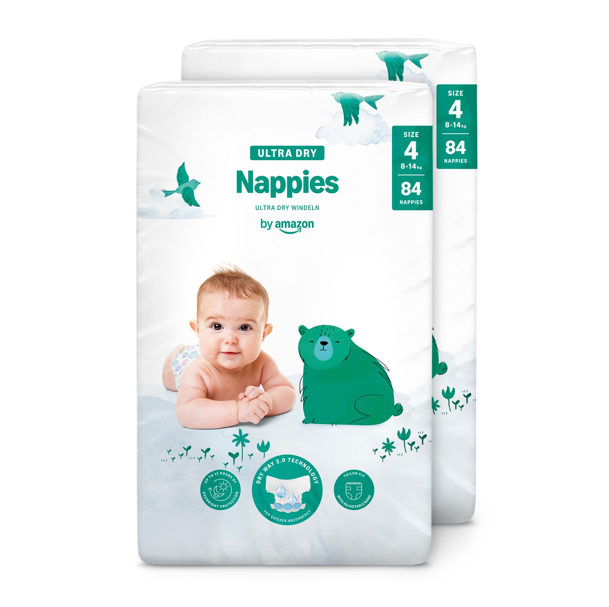 By Amazon Ultra Dry Nappies - Size 4 (8-14 kg) - With Channels- 168 Units (2 packs x 84) (Previously a Mama Bear Brand, Same Product)