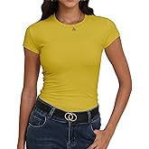 Roselux Women's Crew Neck Short Sleeve Fitted Shirts Basic Stretchy T-Shirt Summer Workout Casual Tops