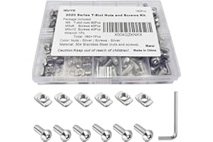 IEUYO M5 T-Nuts with M5x8 & M5x10 Button Head Hex Socket Cap Screws for 2020 Profiles - 160 Pcs Kit - 304 Stainless Steel, Hammer Head