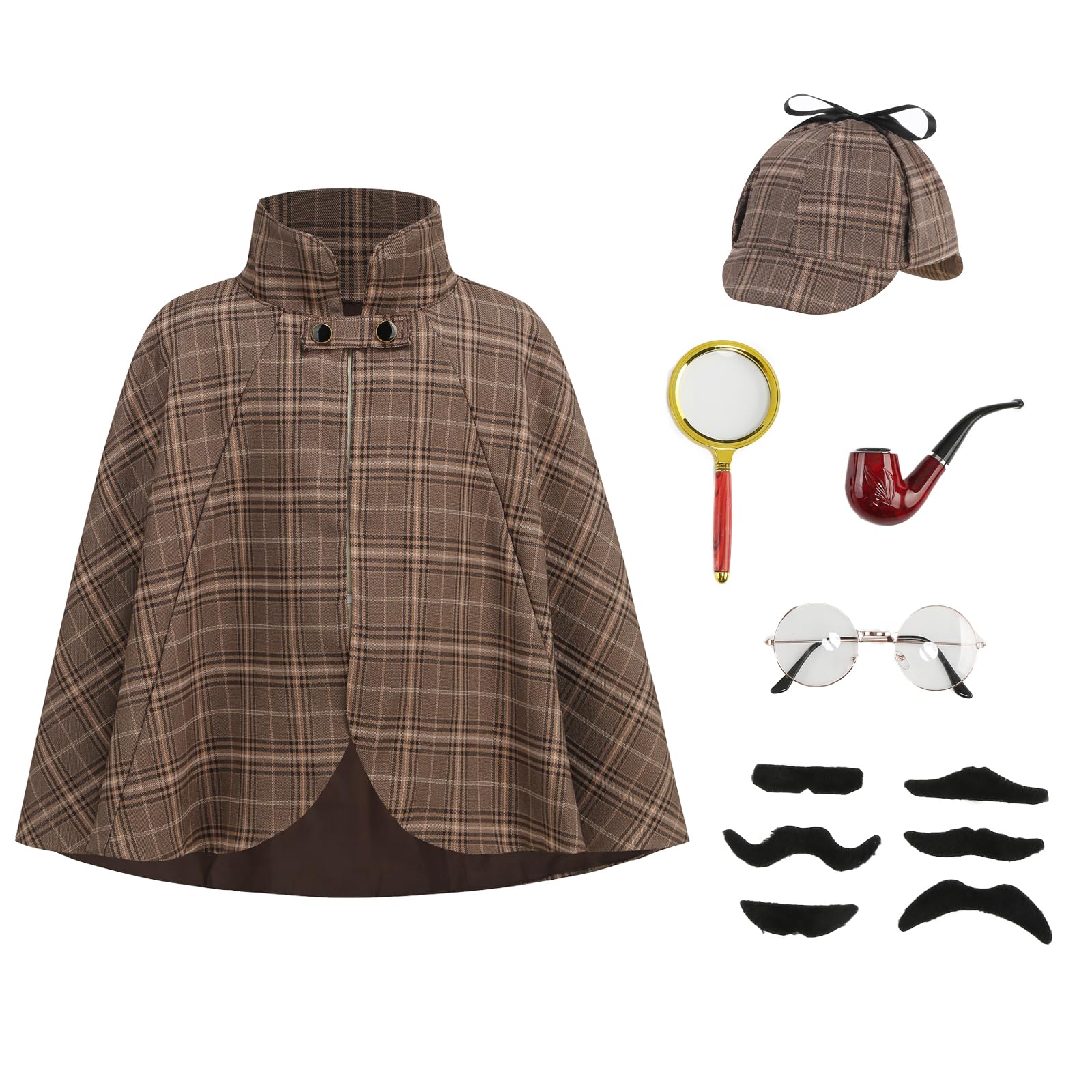 Photo 1 of Colorful House Kid's Detective Cape Multiple Accessories for Cosplay Costume(19.7",Brown)