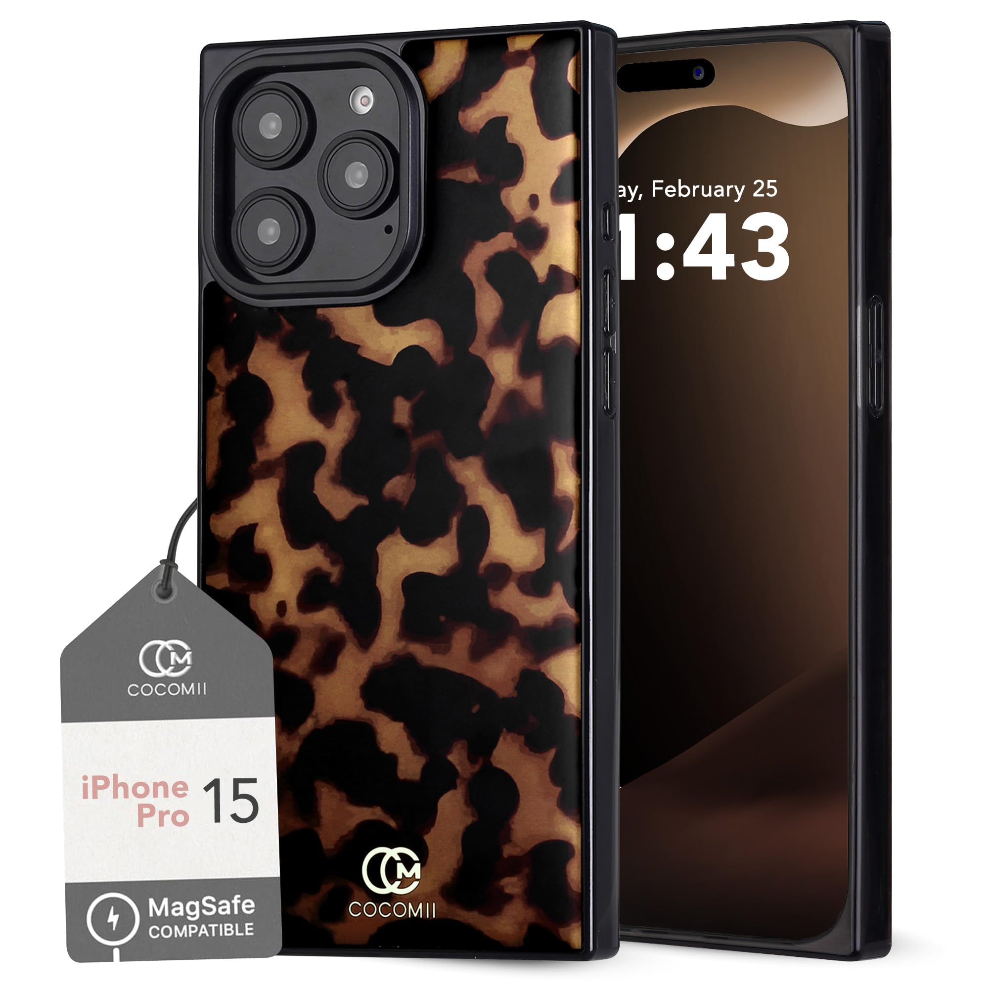 Photo 1 of Cocomii Rectangle Case for iPhone 15 Pro, Compatible with MagSafe, Chestnut Tortoiseshell