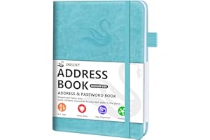 JXSELECT Elegant Address Book with Alphabetical Tabs, Hardcover Address Log Book & Password Keeper, with Contacts, Phone Numbers, Birthdays, Anniversaries and Notes Section (5.2x7.7") (Turquoise)