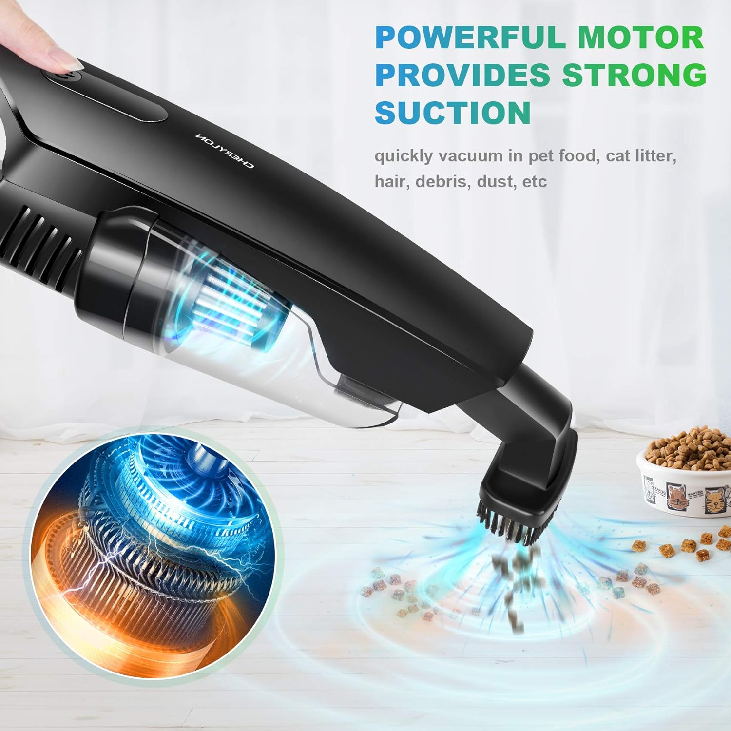 Handheld Vacuum Cordless, CHERYLON Portable Vacuum with 150W High Power and 8000Pa, Mini Car/Home Vacuum Cleaner Powered by Lithium Ion Cordless Hand Vacuum -