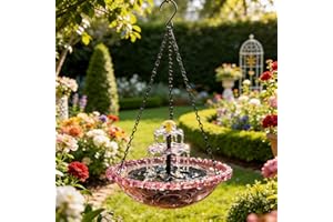 Solar Cascade Hanging Bird Bath Fountain, Hanging Bird Bath with Flowing Water, Powered Cascading Outdoor Water Fountain, wit