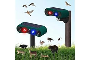 Solar Indoor Outdoor Motion Sensor Alarm,WONFAST 129db Dual Loud Siren Solar Infrared Induction Alarm Red Blue Flash Warning Security Strobe Light 4 Modes for Farm Yard Orchard Barn (Green-2Pack)