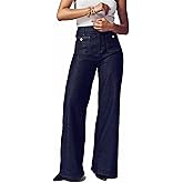 JKGM Oprah's Favorite Jeans, Women's Dark Blue Standard Size Large Curvachic Tummy Control Sailor Wide Leg Trouser
