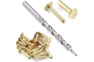 EZSMITH Cutlery Rivets (10 Pack) + [1] Step Drill for DIY Handles & Knife Handle Repair - USA Size (0.312 x 0.155 x 0.750 Inch) - (Brass) - 2-Piece Rivet Knife Handle Fasteners