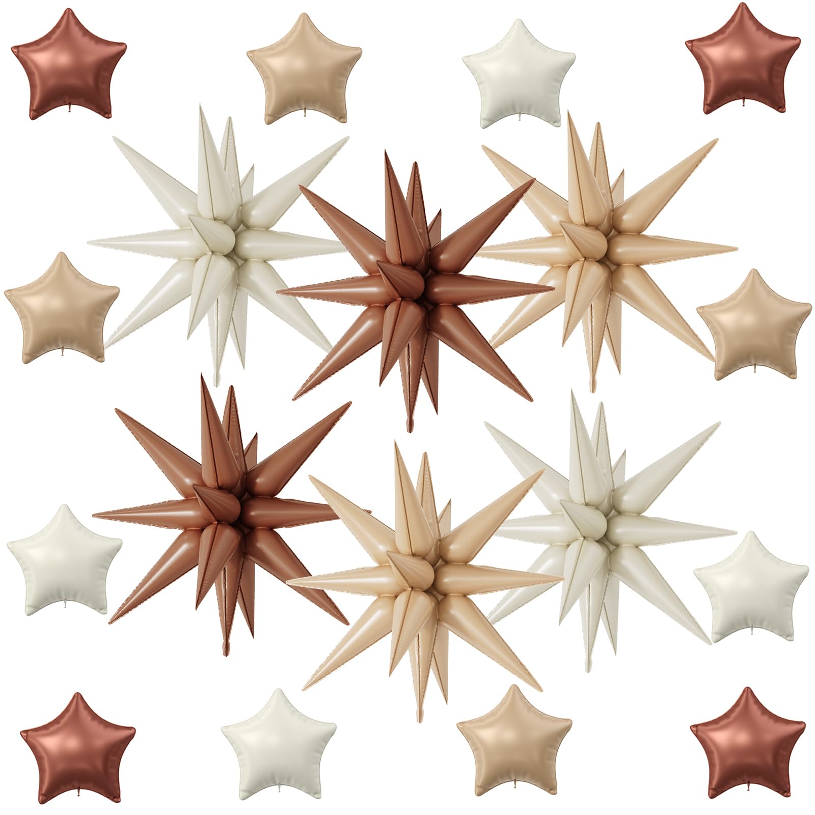 Photo 1 of 18 Pcs Cream Star Balloons, Caramel Brown Balloon with 6 Pcs 22-Inch Explosion Star Balloons 12Pcs 10-Inch Four Pointed Stars Foil Balloon for Boho Wedding Baby Shower Birthday Party Decoration