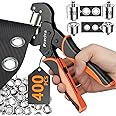 Grommet Tool Kit of 3/8" and 1/4", Preciva 𝐈𝐧𝐭𝐞𝐫𝐜𝐡𝐚𝐧𝐠𝐞𝐚𝐛𝐥𝐞 𝐃𝐨𝐮𝐛𝐥𝐞 𝐇𝐞𝐚𝐝 Handheld Grommet kit with 400pcs Silver Grommets for Advertising Poster, Banner, Ponchos, Cardboard