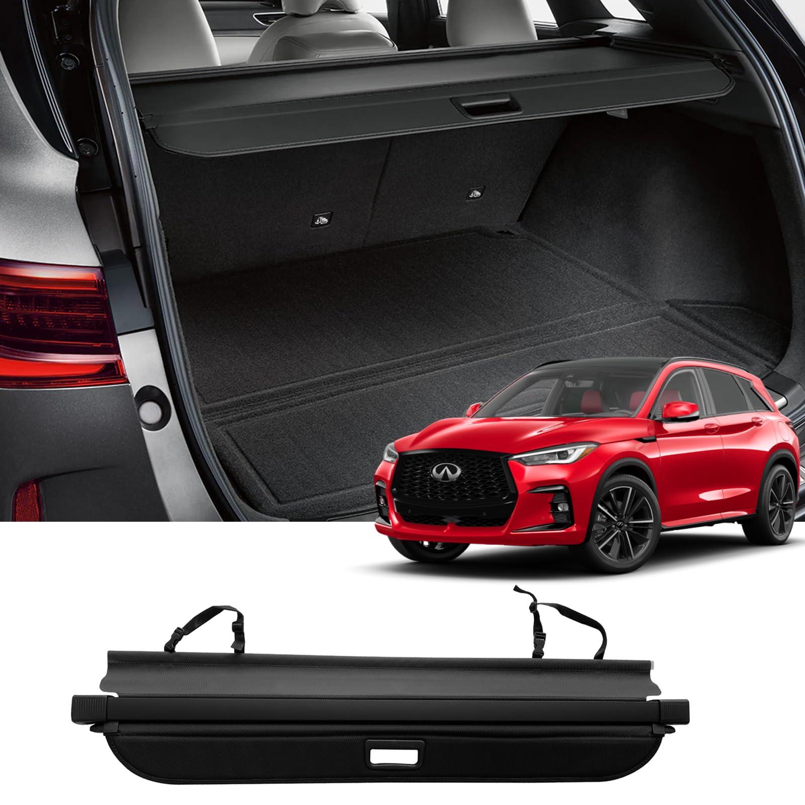 Vesul Retractable Rear Trunk Cargo Cover Compatible with Infiniti QX50 2019-2025 Security Shade Shield Tonneau Cover Anti-Peeping Luggage Privacy Screen with Extra Canvas Cover Image