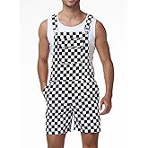 LPLKON Checkered Bib Overalls for Men - Shorts Jumpsuit Work Coveralls with Adjustable Straps