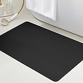 Ultra Thin Bath Mat, Upgrade Backing Non Slip Thin Bath Mats Fit Under Door, Quick Dry Ultra Absorbent Bathroom Rugs, Machine Washable Bath Rugs for Bathroom, Bathtub & Kitchen, Black/Solid/24"x17"
