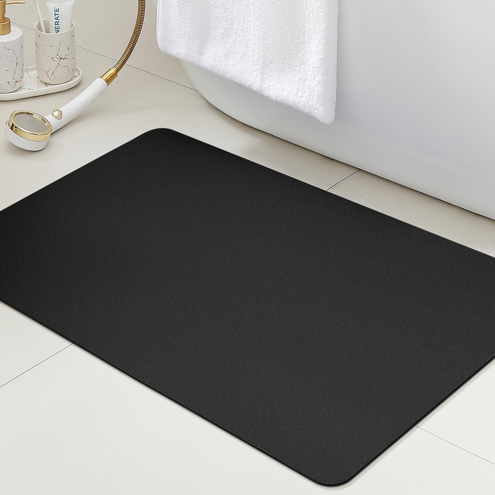 Ultra Thin Bath Mat, Upgrade Backing Non Slip Thin Bath Mats Fit Under Door, Quick Dry Ultra Absorbent Bathroom Rugs, Machine Washable Bath Rugs for Bathroom, Bathtub & Kitchen, Inky/Solid/31"x20"