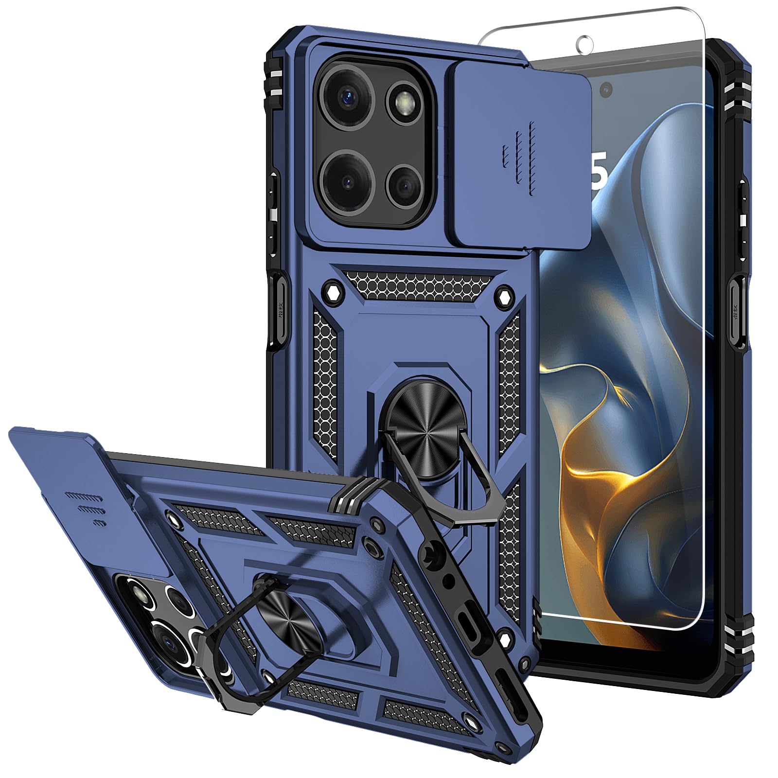 SKMY for Moto G 5G 2025 Case,with Screen Protectors and Camera Cover,[Military Grade] 16ft.Drop Tested Cover with Magnetic Kickstand Protective Case for Motorola G 5G 2025, Blue