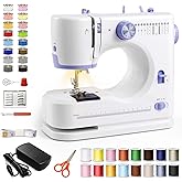 Lastempa Mini Sewing Machine for Beginners, 12 Stitches, White | Two speeds and foot pedal or button control for sewing practice, everyday mending and DIY fabric crafts